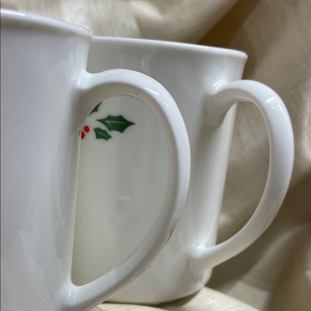 Corelle White Mugs with Green and Red Holly Christmas Design - Picture 6 of 6